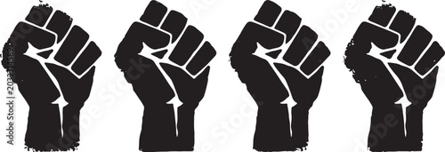 Tableau sur toile Black lives matter raised fists row silhouette for human rights protest