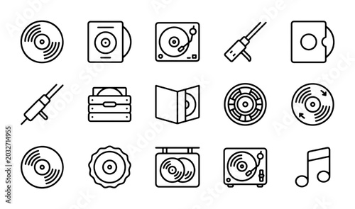 Quadro su tela Retro Music Icons Set: Vinyl Records, Turntables, Microphones, CDs, Audio Equipm