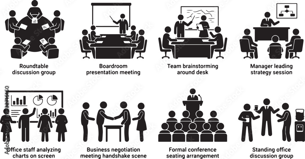 Fototapeta premium Business people in meeting and professional collaboration icon set
