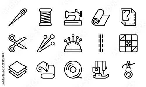 Cuadro en lienzo Sewing Icons Set, Crafting Tools Collection, Tailoring Equipment Vector Graphics