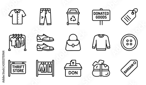 Tableau sur toile Thrift Store Icons: Clothing, Donation, Shopping, and Bargain Vector Set