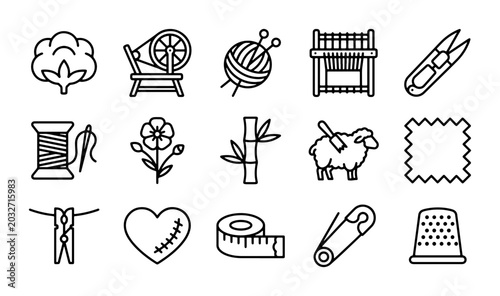 Quadro su tela Textile Craft Icons: Cotton, Spinning Wheel, Yarn, Loom, Scissors, Sewing, Sheep