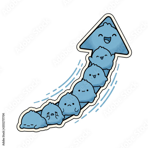 a cute cartoon stack into blue arrow, PNG transparent background