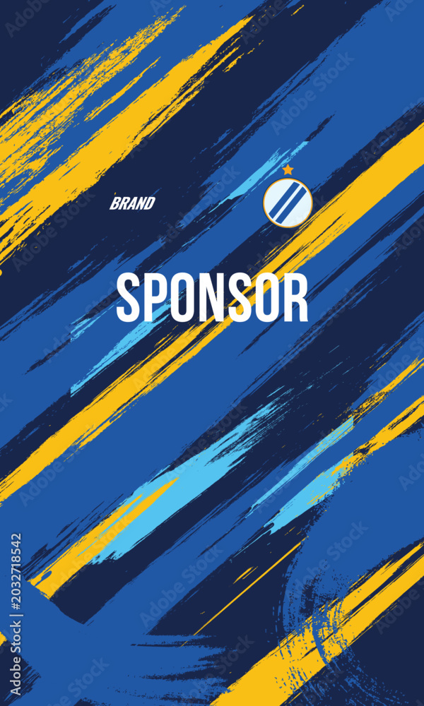 Naklejka premium Sublimation design for sports jersey with abstract blue and yellow brush stroke pattern
