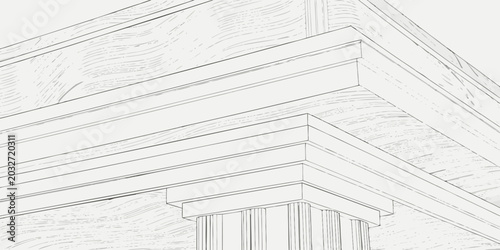 Fotografi Architectural detail of a classical column and entablature line art drawing