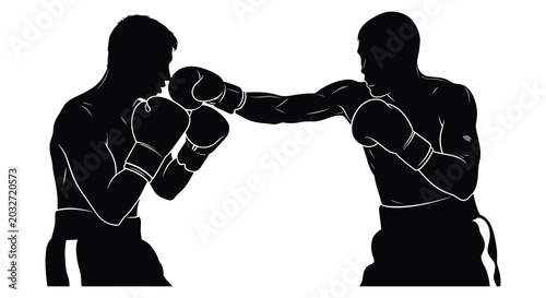 Konstfotografi Two male boxers fighting dynamic action silhouette