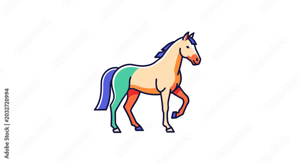 Obraz premium Colorful horse walking illustration isolated on white background