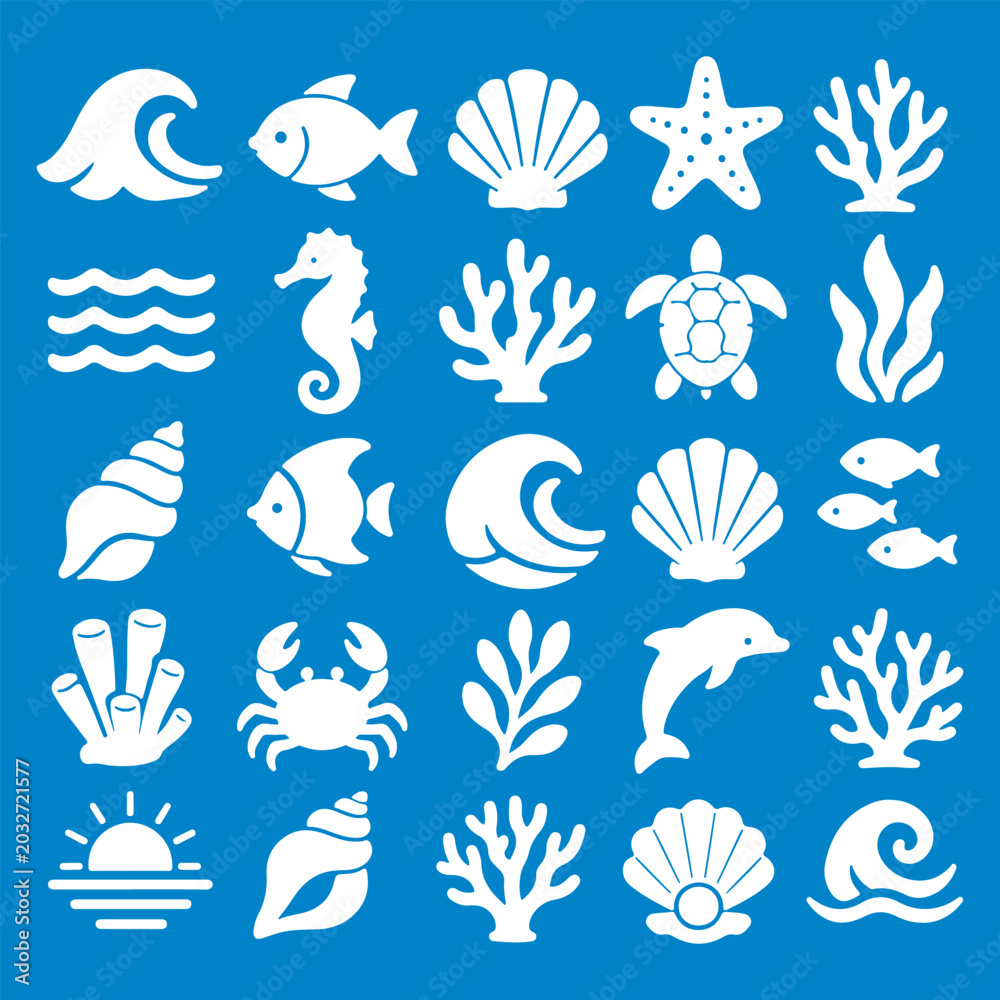 Obraz premium Abstract Underwater Nature Icons | Modern Flat Sealife Collection for Patterns, Logos, and Stickers