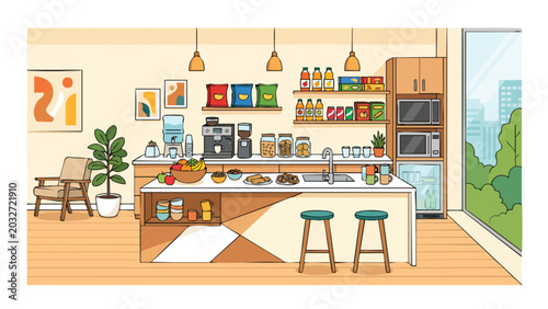 Bild auf Leinwand Modern Office Break Room Kitchenette - Coffee Bar, Snacks, Seating