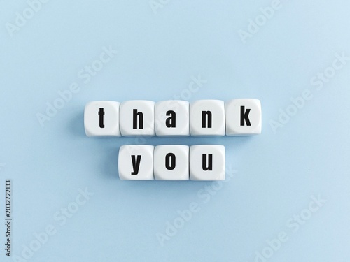 White thank you letter cubes are expressing gratitude on a blue background