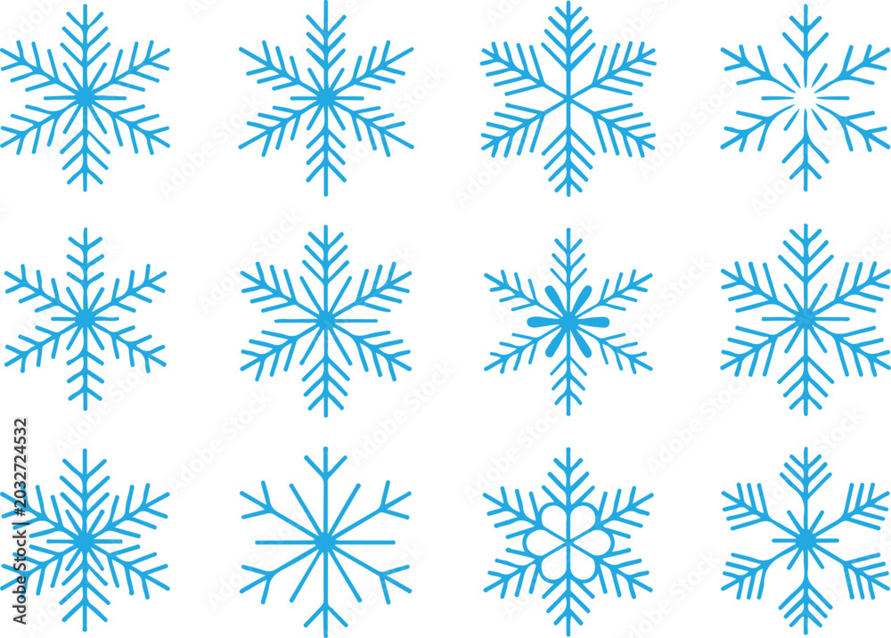 Fototapeta premium Beautiful snowflakes in turquoise and white