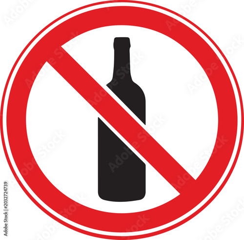 Prohibition wine bottle icon with red circle Vector