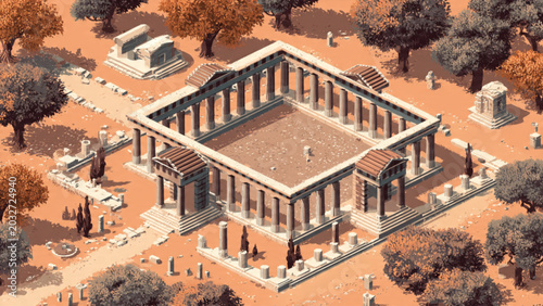 Tableau sur toile Aerial View of Classical Ancient Greek Archaeological Site with Columns and Remn