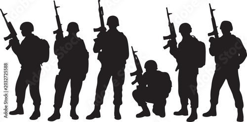 Bild auf Leinwand Soldiers holding rifles in combat formation