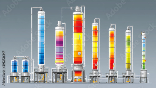 Canvastavla Colorful industrial chimneys with heat emissions in modern factory environment i