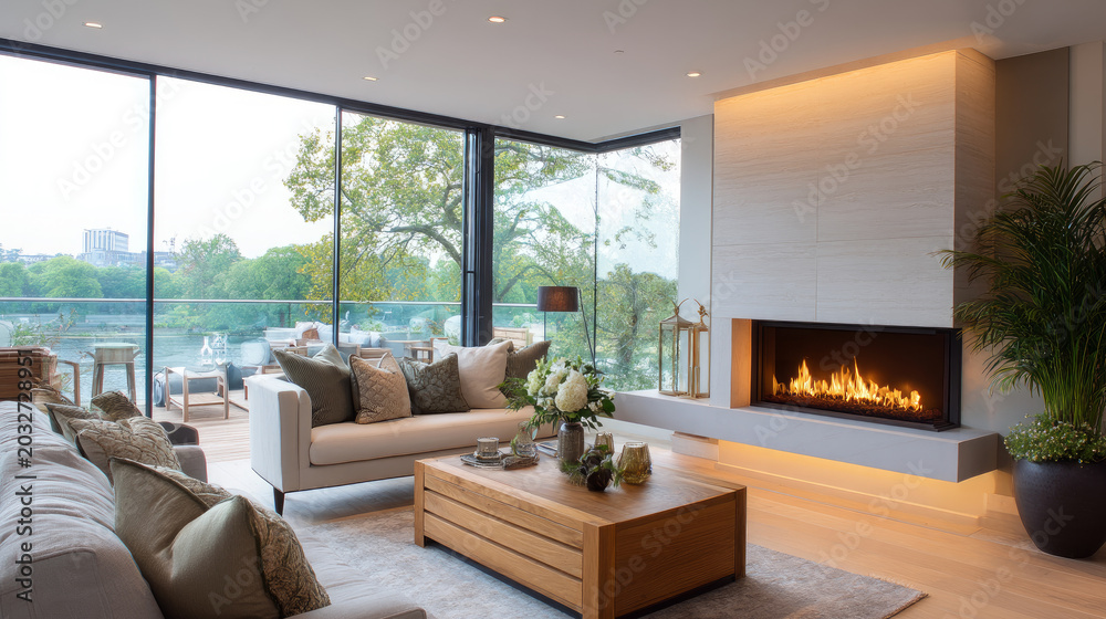 Fototapeta premium Interior of a modern beautiful apartment or house. Housewarming, buying your own home on credit, building and life insurance. Construction companies and home renovation.