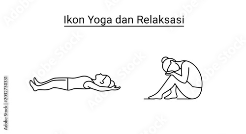 Cuadro en lienzo Yoga and Relaxation Icons: Figure in Savasana and Meditative Pose