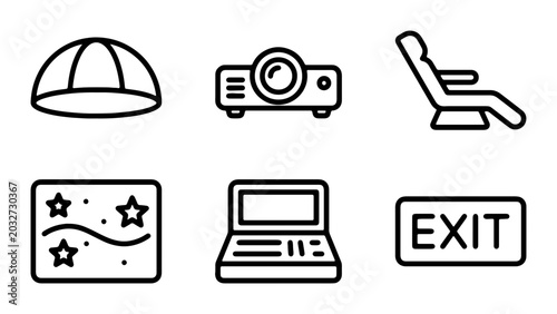Tableau sur toile Modern Icon Set: Projector, Laptop, Exit Sign, Dome, Recliner, Stars