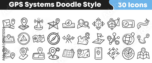 Set of hand drawn navigation icons for global positioning systems