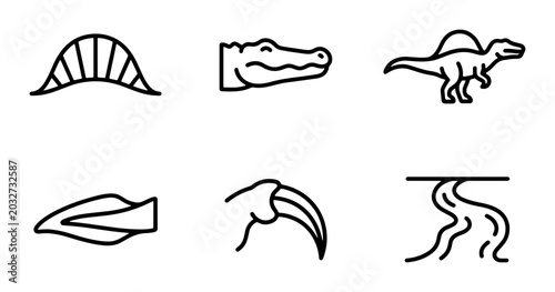 Bild auf Leinwand Dinosaur Icons Set: Prehistoric Creatures, Fossil Elements, Reptile Claws, Ancie