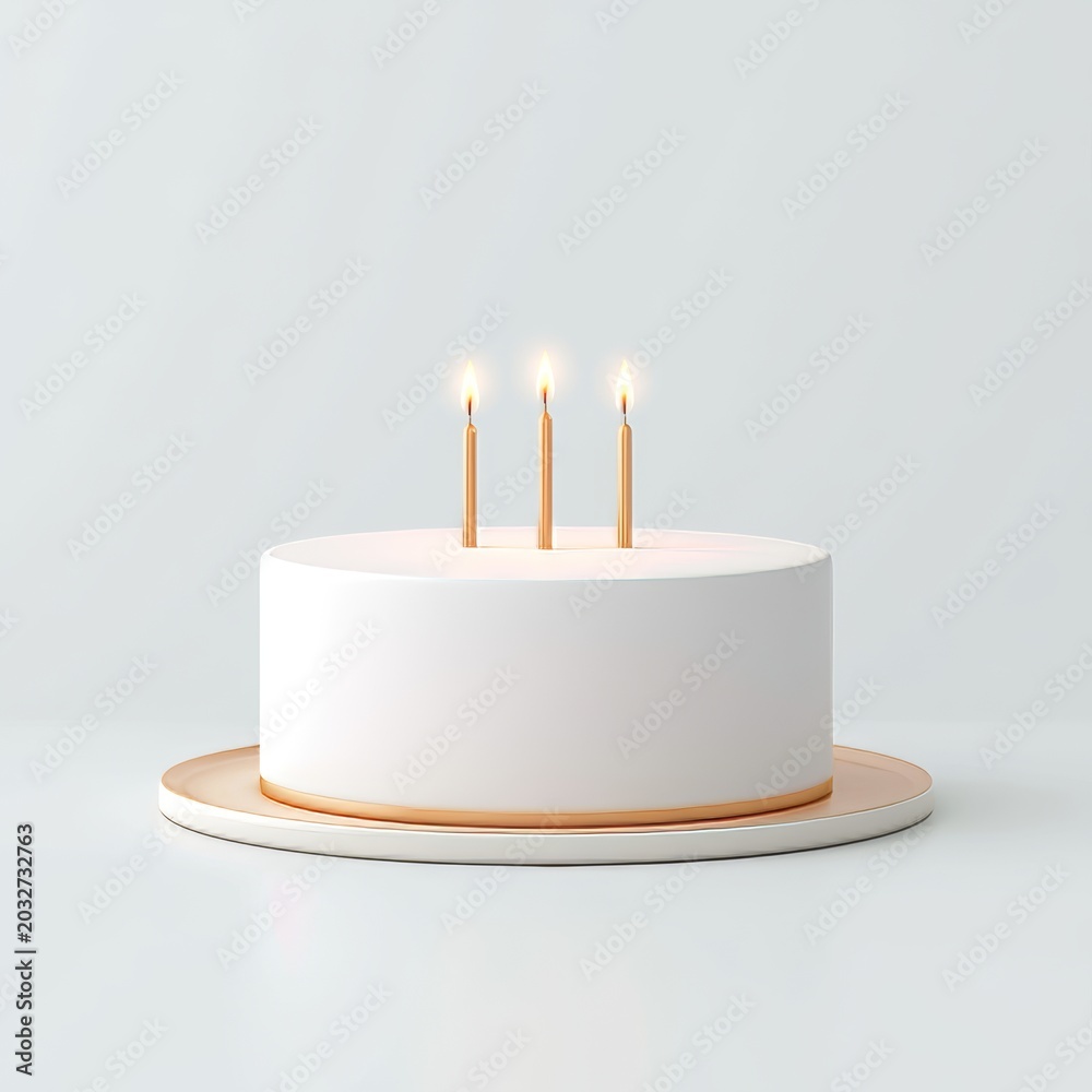 Obraz premium Minimal white cake with three candles