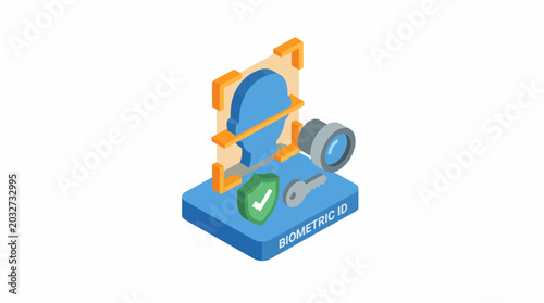 3D Isometric Biometric ID Face Scan Security Technology Icon