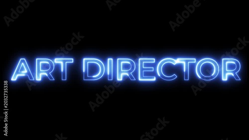 Neon Blue Art Director Text Animation on Black Background
