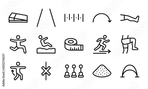 Athletics Track and Field Icons Set, Sports Competition Vector Graphics, Fitness Training Symbols