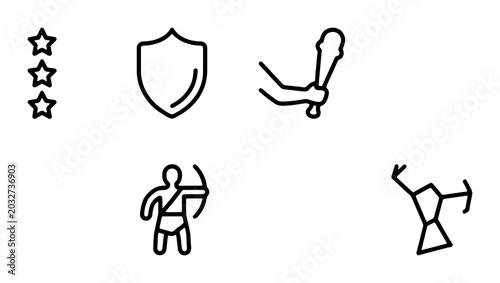 Bild auf Leinwand Ancient Greek Mythology Icons: Warrior, Shield, Club, Stars, Constellation, Bow