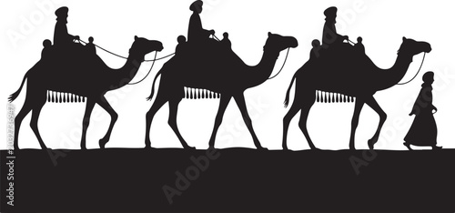 Photos Silhouette of camel riders in desert caravan