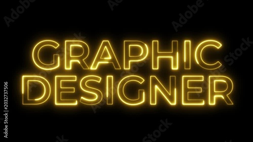 Yellow Neon Graphic Designer Text Animation on Black Background