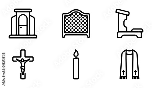 Εκτύπωση καμβά Religious Icons Set: Christian Symbols, Church Elements, Worship Objects, Cathol