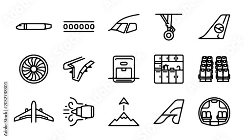 Obraz na płótnie Airplane Icons Set, Aviation Symbols Collection, Aircraft Components Vector Grap