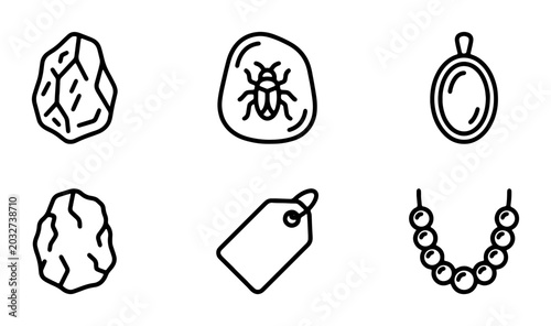 Slika na platnu Gemstone Icons, Amber Insect, Pendant, Tag, Necklace, Raw Stone Vector Set