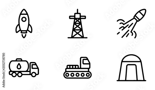 Fotografía Space Rocket, Tower, Launch, Tanker Truck, Snowcat, Dome Icons: Technology, Tran