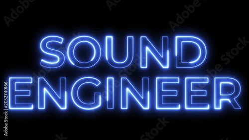 Blue Neon Sound Engineer Text Glowing on Black Background