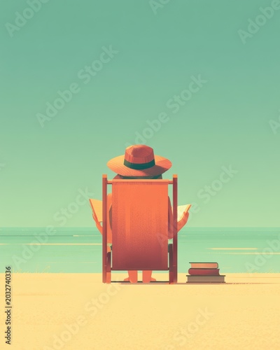 Minimal beach chair facing calm sea