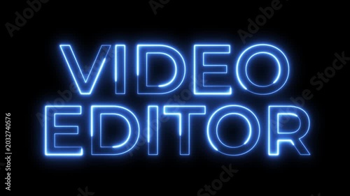 Blue Neon Video Editor Text Graphic on Black Background