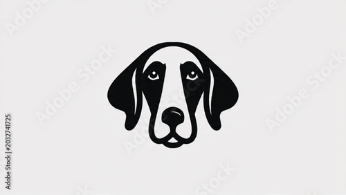 Foto Minimalist Black and White Dog Face Illustration on Gray Background for Pet and