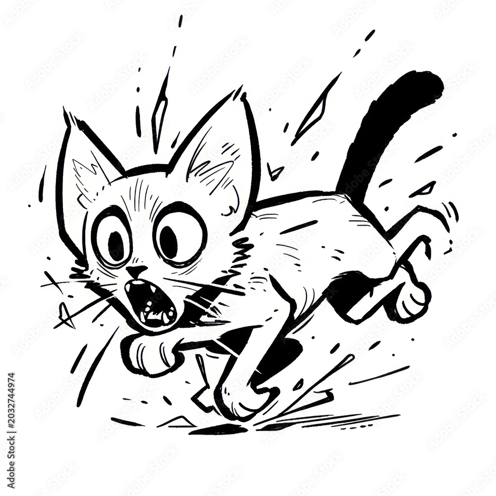 Naklejka premium Outline sketching illustration of a cat cartoon drawing mammal.
