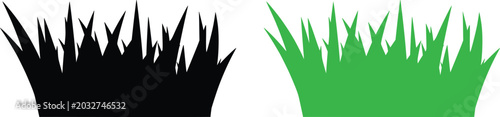 Foto Green grass vector icon set, fresh lawn tuft silhouette in black and green color