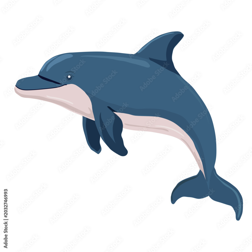 Obraz premium The dolphin is funny. Vector illustration. Marine animals from the depths of the ocean, hand-drawn, isolated on a white background