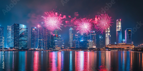 City Skyline Fireworks Night