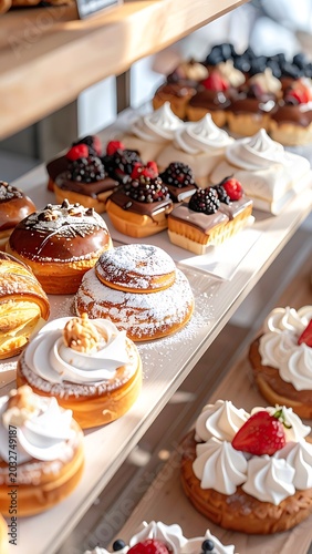 A close-up view of assorted desserts on a tray
