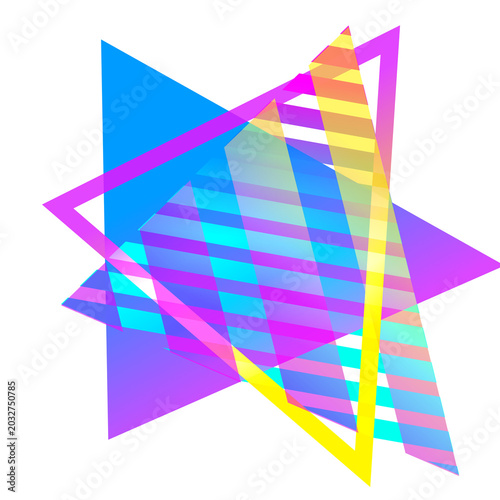 Abstract 80s Retro Neon Pop Art Memphis Geometric Shapes Triangle patterns futuristic synthwave style.