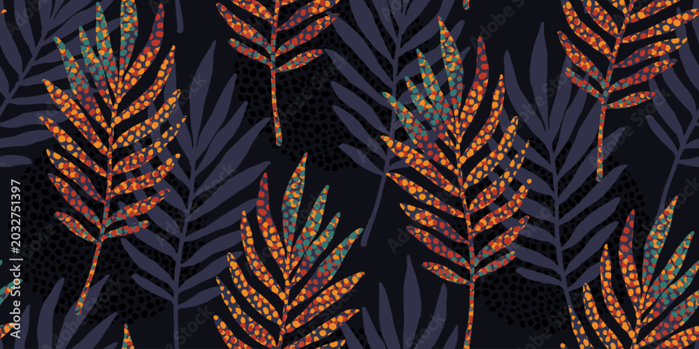 Obraz premium Tropical abstract vector seamless pattern. Colorful floral design.