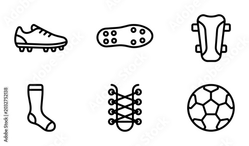 Fotografía Soccer Gear Icons Set: Cleats, Ball, Shin Guard, Sock, Laces, Sole