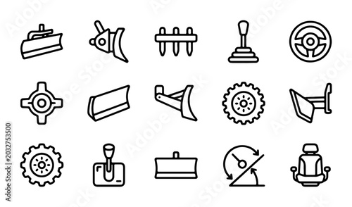 Foto Tractor Parts Icons, Agricultural Machinery Components, Vehicle Controls, Farmin