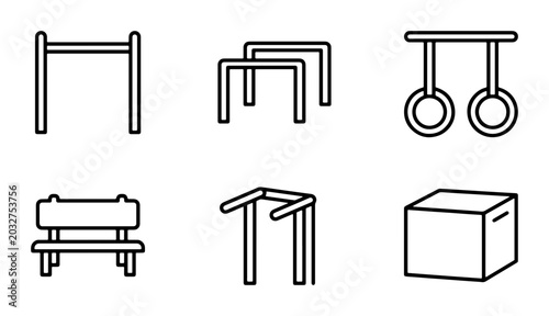 Photos Gym Equipment Icons, Fitness Gear Vector Set, Workout Apparatus Graphics, Outdoo