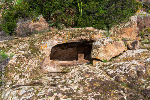 Tableau sur toile Necropolis of Montessu, also called Domus de Janas of Montessu in Villaperuccio, Sardinia, Italy